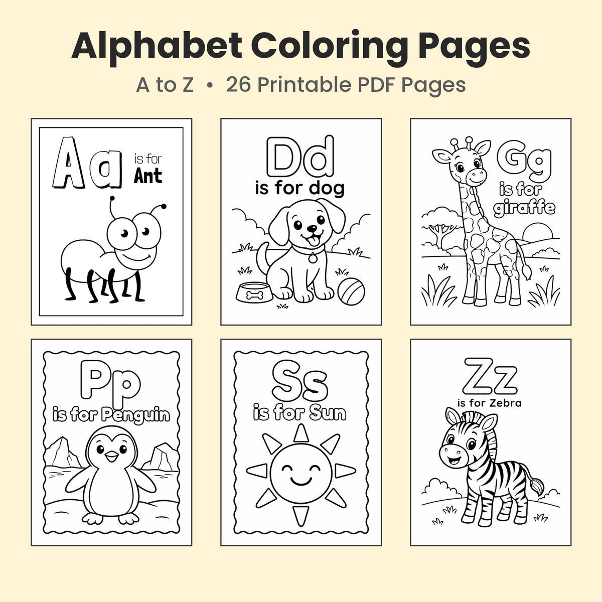 Alphabet Coloring Pages A–Z | 26 Printable PDF Pages for Kids