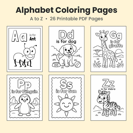Alphabet Coloring Pages A–Z | 26 Printable PDF Pages for Kids