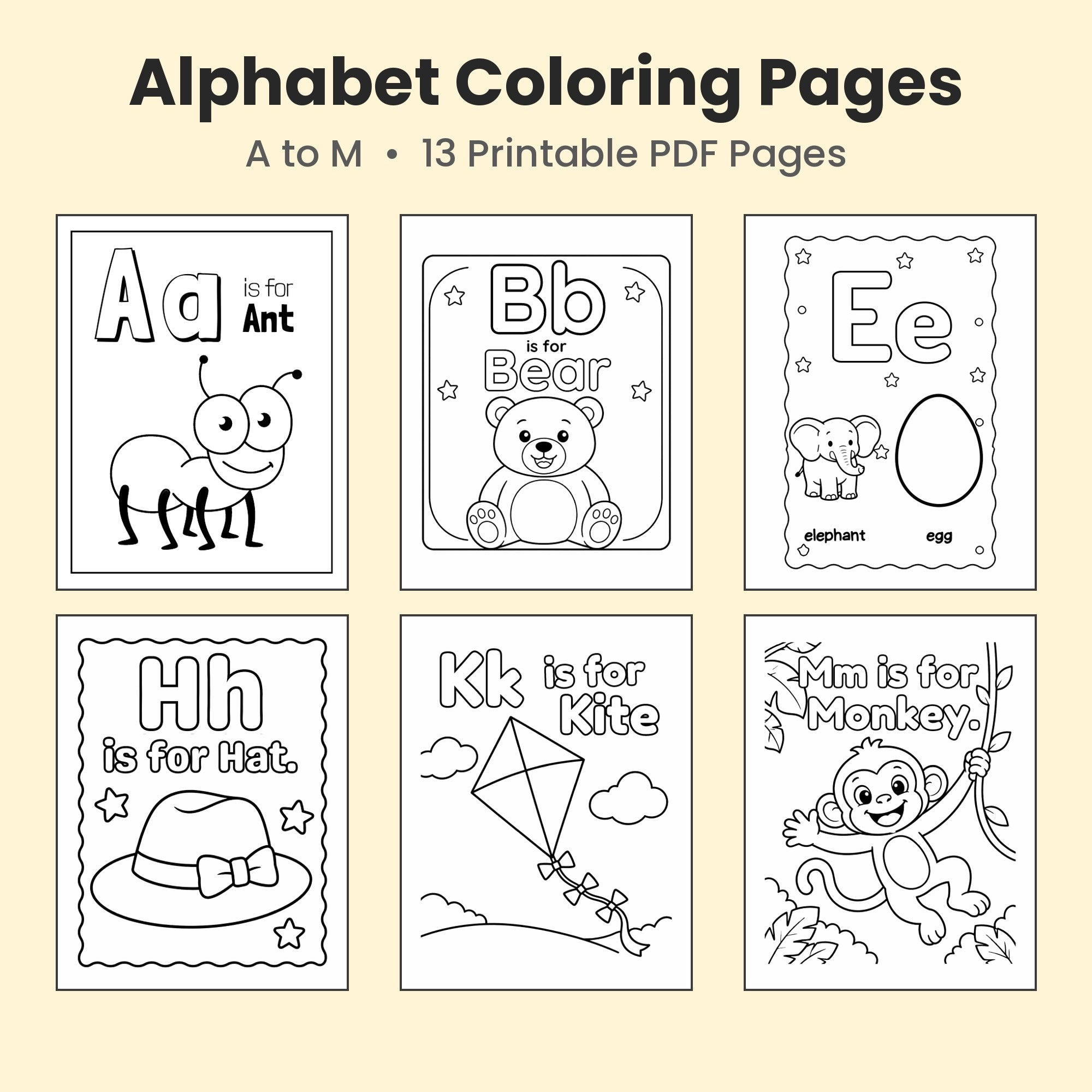 Alphabet Coloring Pages A–M | 13 Printable PDF Pages for Kids – Mini ...