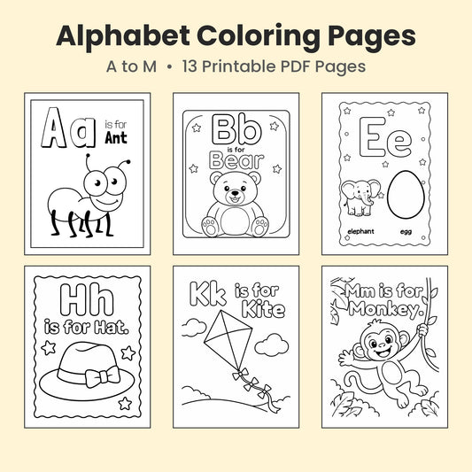 Alphabet Coloring Pages A–M | 13 Printable PDF Pages for Kids